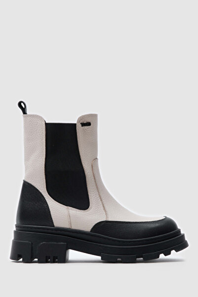 TOGO Siyah Floater – Bej Floater Hakiki Deri Kadın Chelsea Bot [060179]