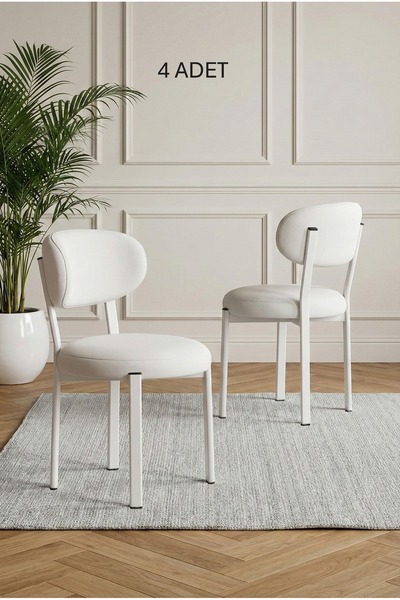 DEREN HOME Pufy Serisi 4 Adet Mutfak Salon Sandalyesi Baby Face Kumaş Silineb...