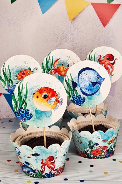 PEKSHOP Su Altı Canlıları Konsept Kürdan Süsleri Cupcake Süsleri Lüks Büyük B...
