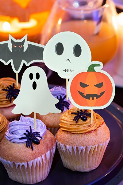 PEKSHOP Cadılar Bayramı Kürdan Süsleri Cupcake Süsleri Lüks Büyük Boy 10lu Paket