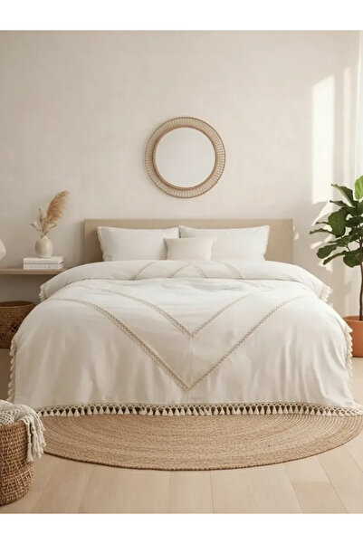 NDC HOME Σετ Παπλωματοθήκη από Ακατέργαστο Λινό Γιούτα Δαντέλα Διπλό