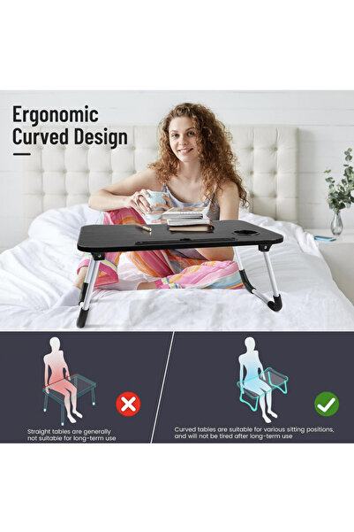 co arma صينية سرير خشبية قابلة للطي باللون الأسود 60 سم