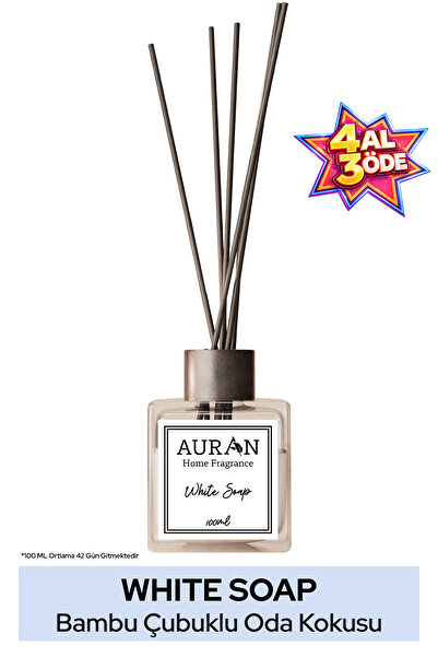 AURAN White Soap - Beyaz Sabun Kare Bambu Çubuklu Oda Kokusu 100ml