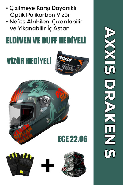 AXXIS Draken S Simian B4 / Mat Mavi Turuncu Full Face Motosiklet Kaskı - İnte...