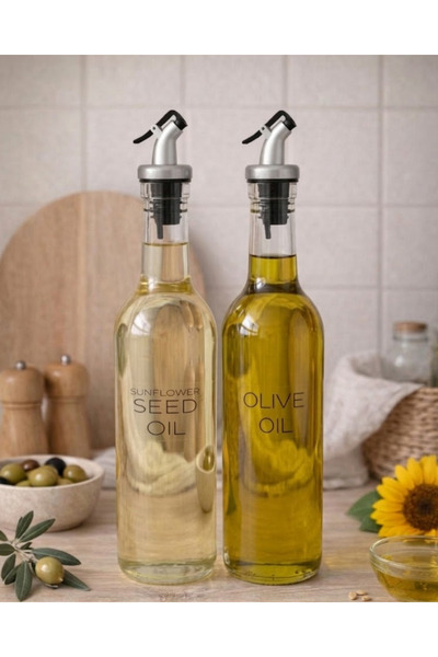 ZenGlow Cam Yağlık Şişesi Seti 2'li Damlatmaz Zeytinyağı Ayçiçek Yağı Mutfak ...