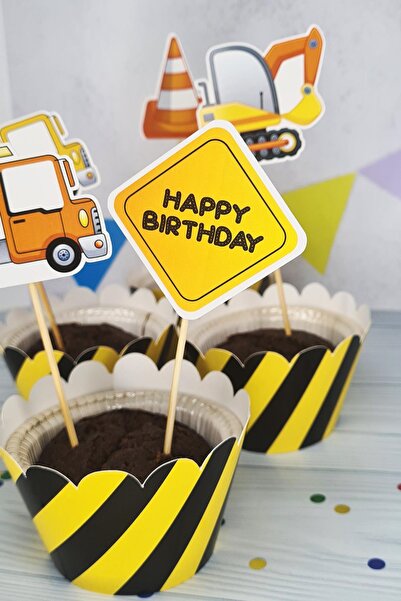 PEKSHOP İnşaat Konsept Kürdan Süsleri Cupcake Süsleri Lüks Büyük Boy 10lu Paket