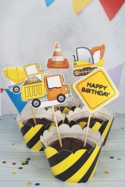 PEKSHOP İnşaat Konsept Kürdan Süsleri Cupcake Süsleri Lüks Büyük Boy 10lu Paket