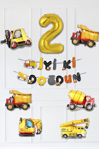 PEKSHOP İnşaat Temalı Doğum Günü Parti Seti Yaş Balonlu Bannerlı Doğum Günü S...