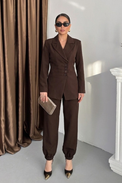 spirituel Women's Blazer Jacket Trousers Two-Piece Set with Draped Waist and ...