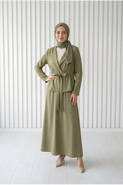 BENAHOLL Σετ Φούστας με Διπλό Κουμπί και Στενή Μέση - GS699 Πράσινο