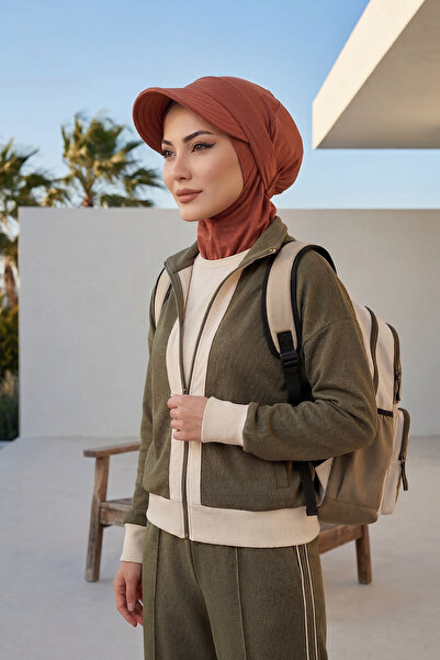 Aisha's Design غطاء رأس للحجاب مع حاجب قابل للإزالة، لون القرفة، B-82