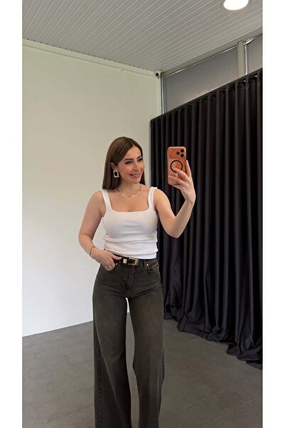 elif teke Square Neck Strap Tank Top White