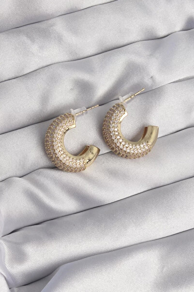 Skygo أقراط نصف دائرية من حجر الزركون الذهبي اللون من النحاس - TJ-BKP9113