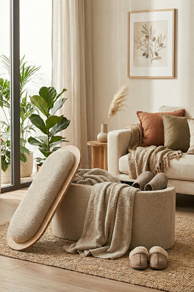 Zem Contes Bohem Sandıklı Orta Sehpa Puf/Bench , Sütlü Kahve