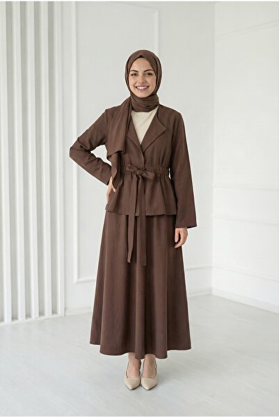 BENAHOLL Σετ Φούστας με Διπλό Κουμπί και Στενή Μέση - GS699 Καφέ