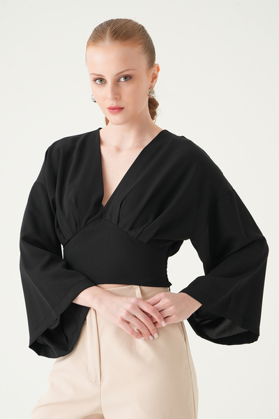 Rays Μαύρη μακρυμάνικη μπλούζα με λαιμόκοψη V 242218