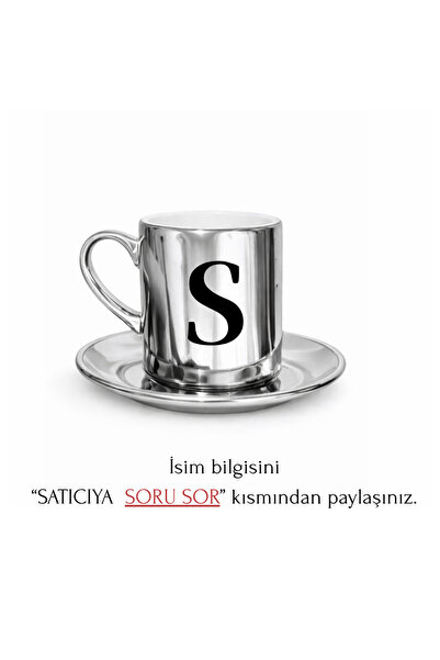 MyWorldorganization Kişiye özel harf detaylı baskılı gümüş renk kahve fincanı...
