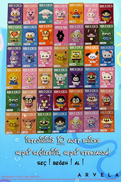 Arvela Bricks Seçmeli 10’lu Mini Blok Seti - Sen Ne İstersen