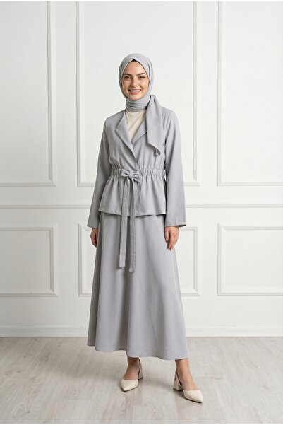 BENAHOLL Σετ Φούστας με Διπλό Κουμπί και Στενή Μέση - GS699 Γκρι