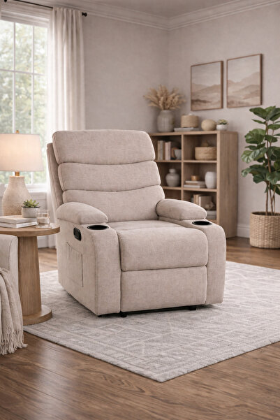 N.zone كرسي استرخاء ثابت مع مسند للقدم بلون بني - تصميم مريح وفاخر