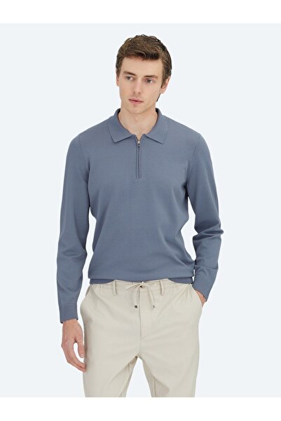 Kip Авіаторська синя поло з круглим вирізом, трикотажний светр