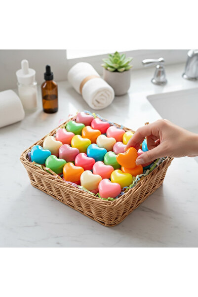 SOFT EL YAPIMI, ORGANİK, HEDİYELİK, 50 ADET RENKLİ MİNİ KALP SABUNLAR (BADEM ...