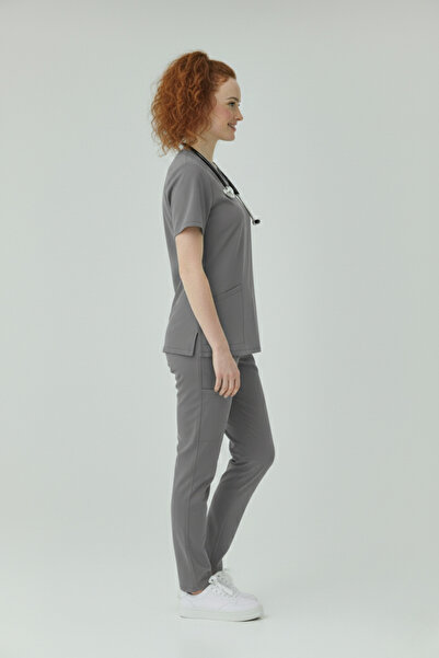 HEMİ Σετ Τεχνικών Υπηρεσιών Tesettür Grey Scrubs Lycra