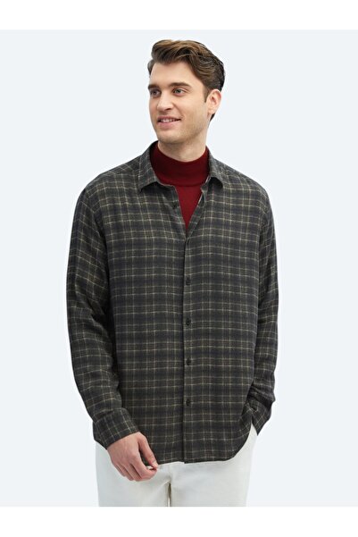 Kip Антрацитна карирана ежедневна риза с платнена кройка