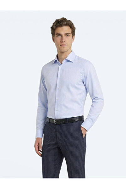 Kip Синя однотонна сорочка з тонкого тканого полотна з 100% бавовни