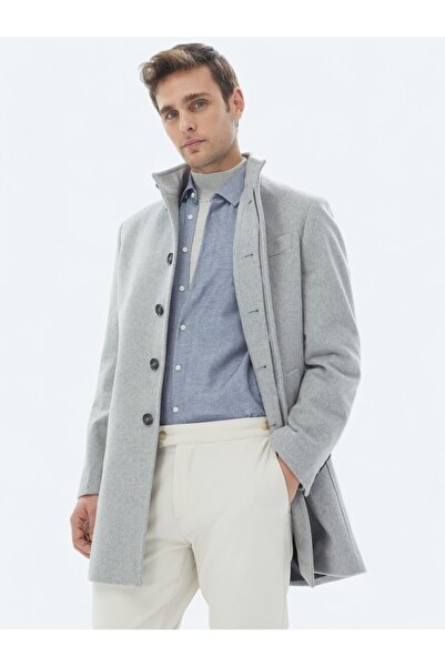 Kip Gri Regular Fit Casual Dokuma Palto