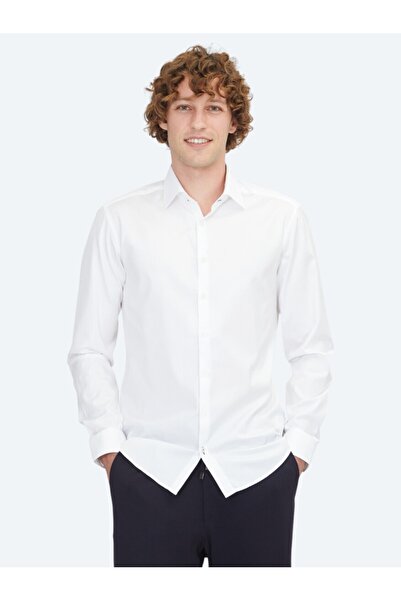 Kip Бяла обикновена тънка тъкана класическа риза от 100% памук