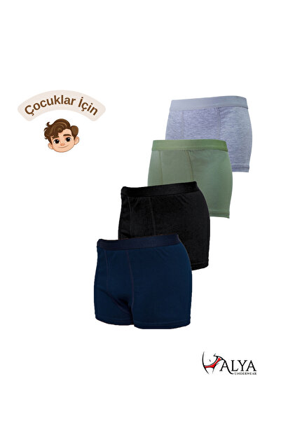 ALYA UNDERWEAR Boy's Boxer Short 4 Pack Μαύρο - Γκρι μελανζέ - Navy Blue - Πρ...