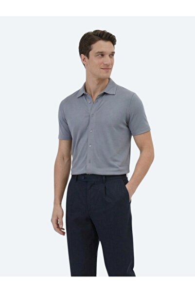 Kip Gray Plain Regular Fit Casual Shirt