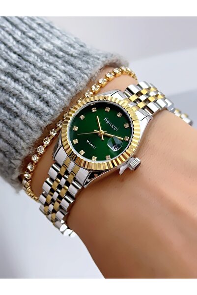 Ferrucci ساعة يد نسائية بسوار فولاذي وعلبة صغيرة مقاومة للماء حتى 3 وحدات ضغط...