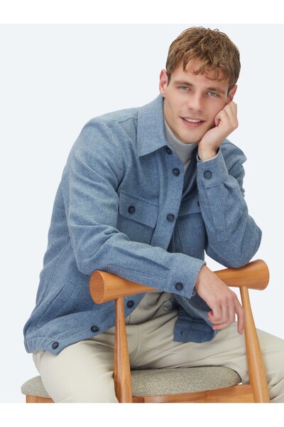 Kip Синя пряма Regular Fit Тканина з вовняною домішкою Overshirt