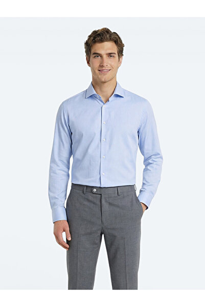 Kip قميص أزرق كلاسيكي منسوج بقصة عادية 100% قطن