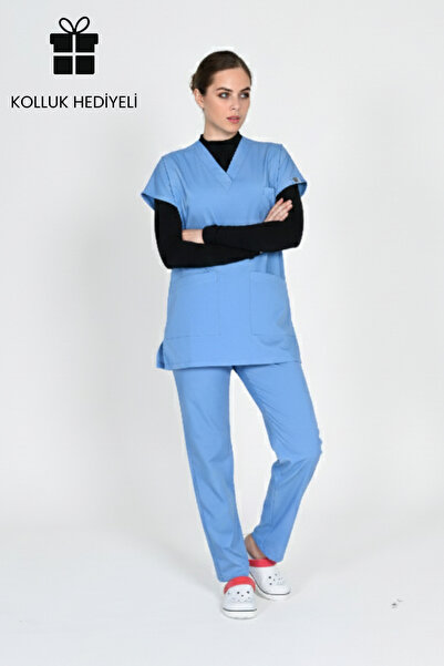 HEMİ Σετ ιατρικής ένδυσης Tesettür Alaskan Blue Doctor, με λύκρα και σαλιάρα