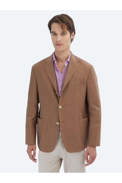 Kip سترة بنية اللون مسطحة ومريحة من مزيج القطن