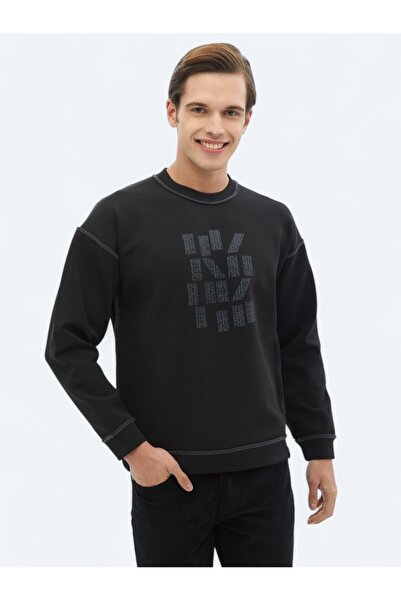 Kip Черен суитшърт с двустранно деколте и щампа