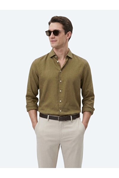 Kip قميص كاكي عادي بقصة عادية منسوج من مزيج القطن الكاجوال