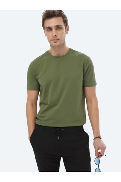 Kip Т-shirt з бавовняною сумішшю та прямим коміром кольору хакі