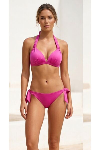 Laura Baresse Fenila Kaplı Üçgen Dolgulu Brazıllıan Bikini Takım Pembe