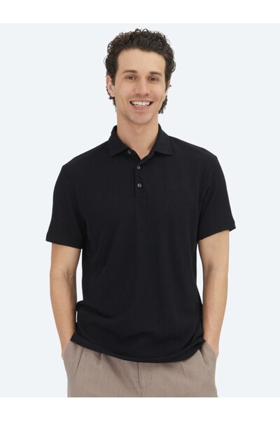 Kip Μαύρο μπλουζάκι με γιακά πόλο από βαμβακερό μείγμα