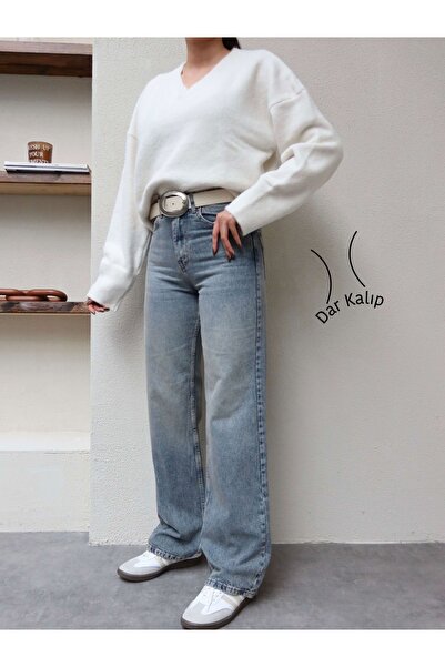 ESRAHELVACI Mavi Eskitme Straight Orj Jean Pantolon