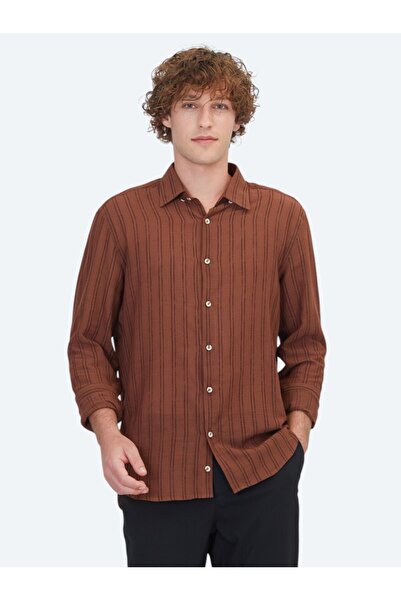 Kip Коричнева смугаста сорочка прямого крою з бавовняної суміші