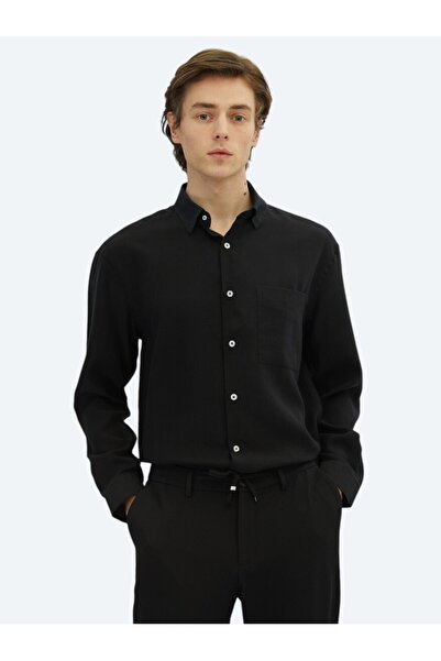 Kip Чорна пряма oversize ткана повсякденна сорочка