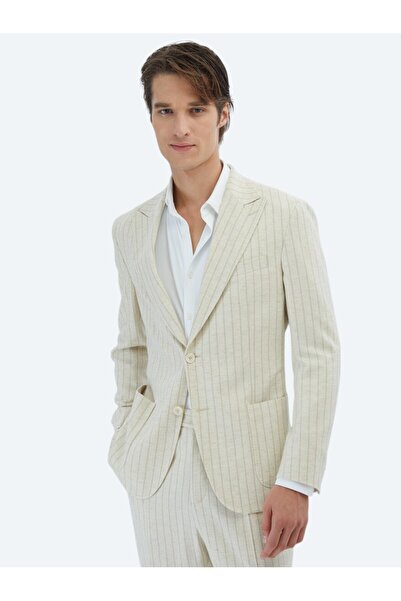 Kip بدلة مريحة من الكتان المخلوط مخططة باللون البيج