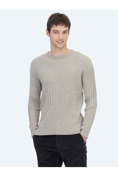 Kip Pulover din tricot jacquard cu guler de căprioară bej-gri