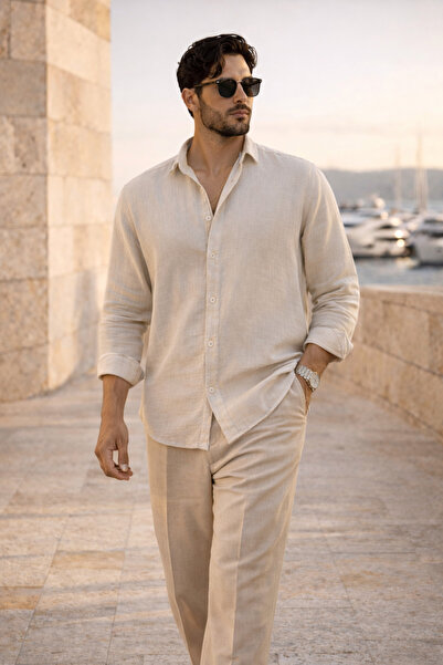 Valiberta Ανδρικό πουκάμισο με μακρύ μανίκι από ύφασμα μουσελίνας με μισό μέγ...