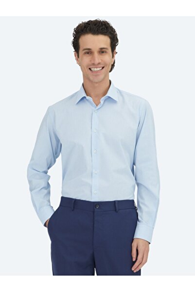 Kip قميص كلاسيكي منسوج من مزيج القطن باللون الأزرق الفاتح